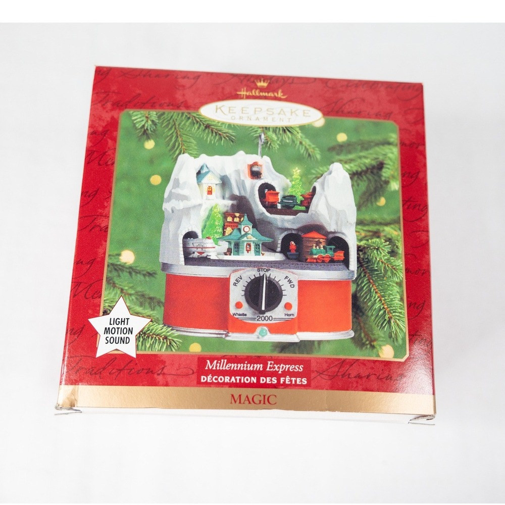 Hallmark Millennium Express Ornament 2000 Red Excellent Magic Light Motion Sound